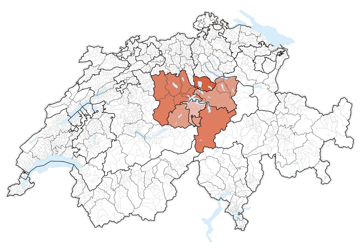 karta över centrala schweiz