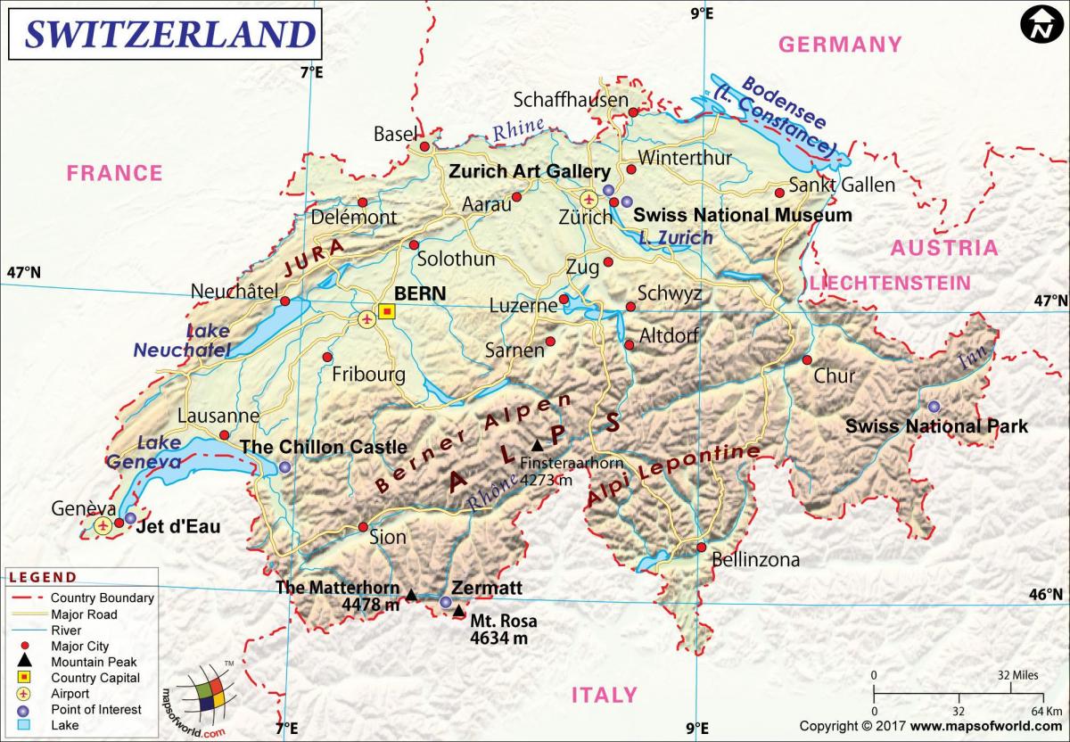 karta över flygplatserna i schweiz