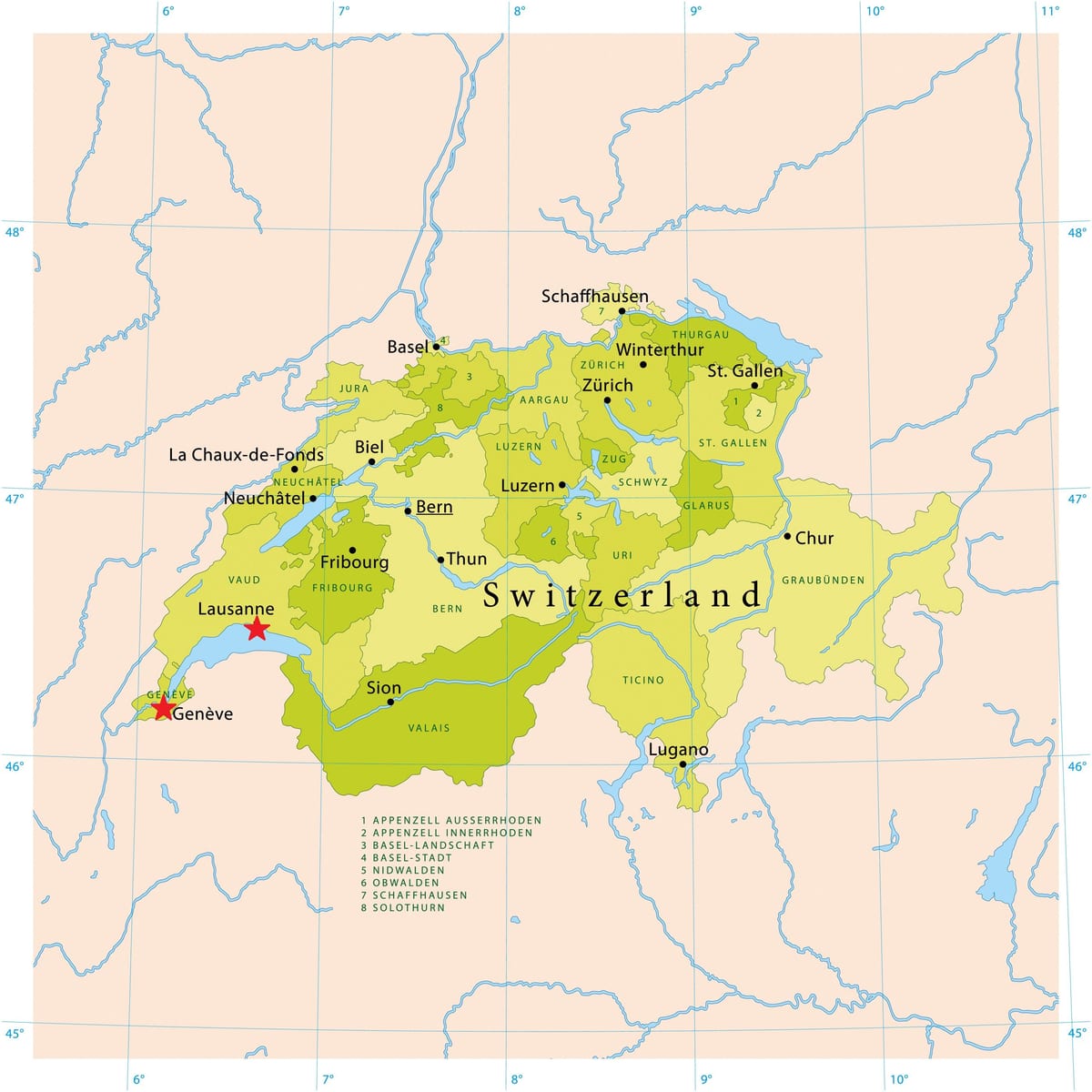 karta över genèvesjön och schweiz