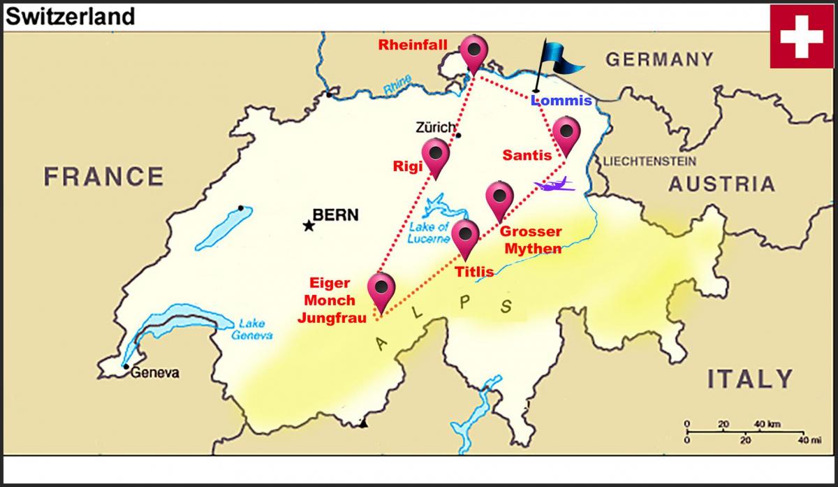 schweiziska alperna, schweiz karta