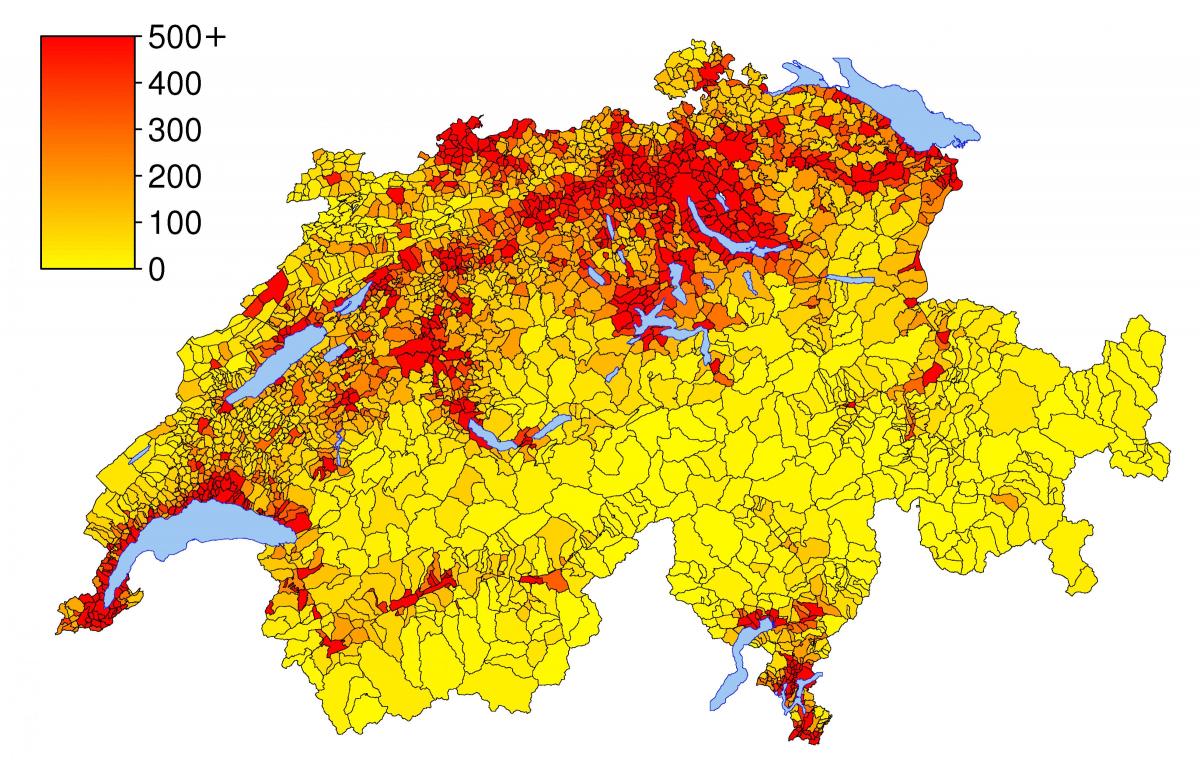 schweiz befolkningstäthet karta