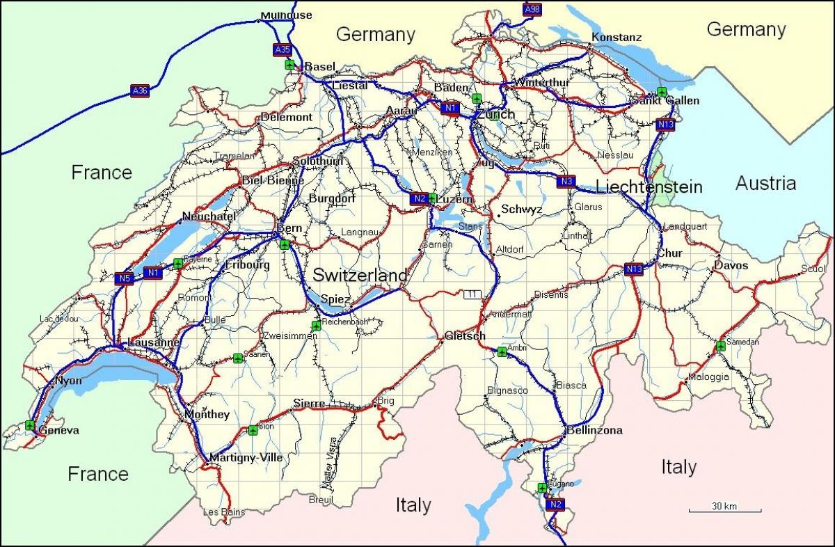 karta över schweiz berg