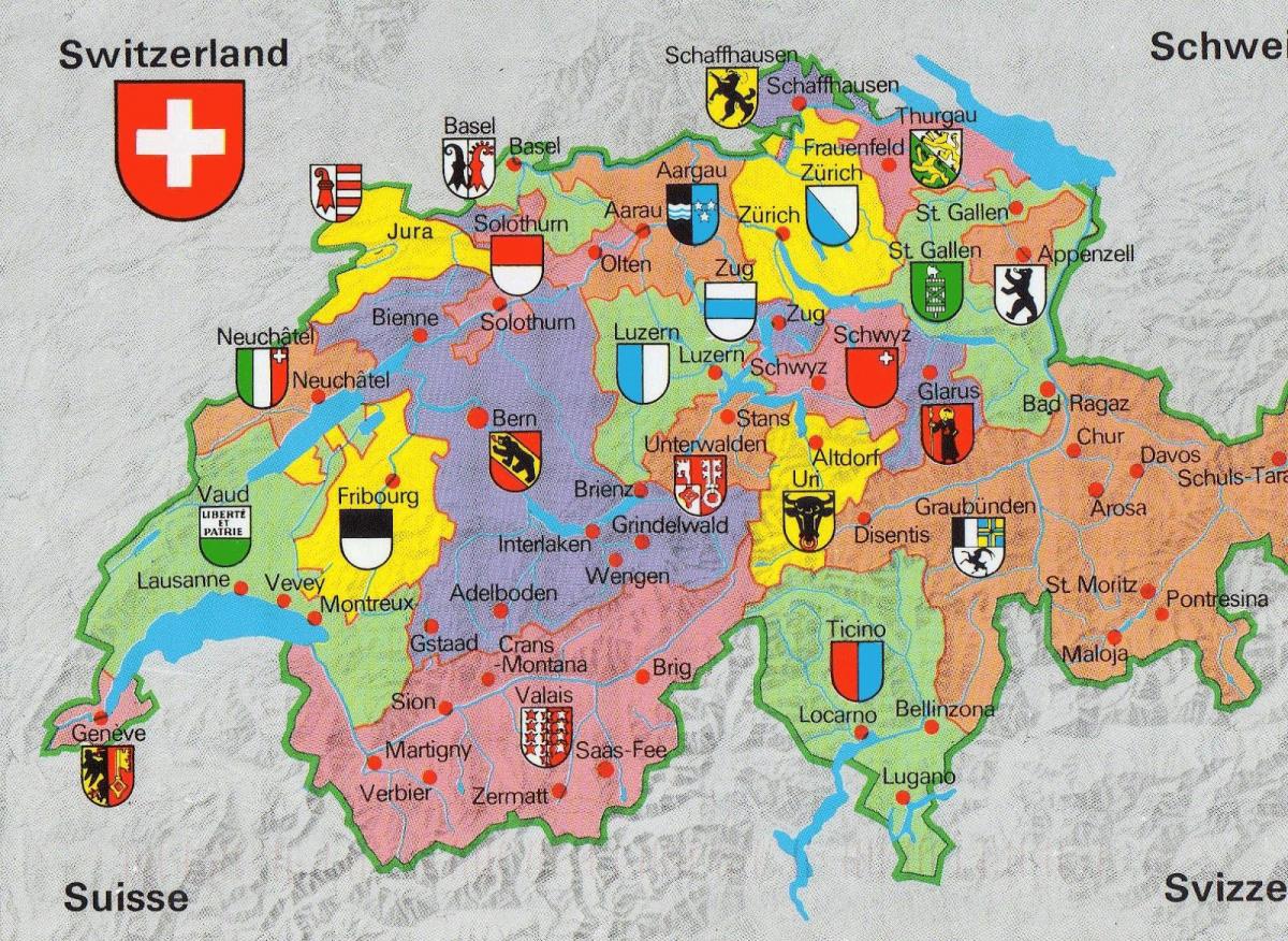 karta över schweiz med turistattraktioner