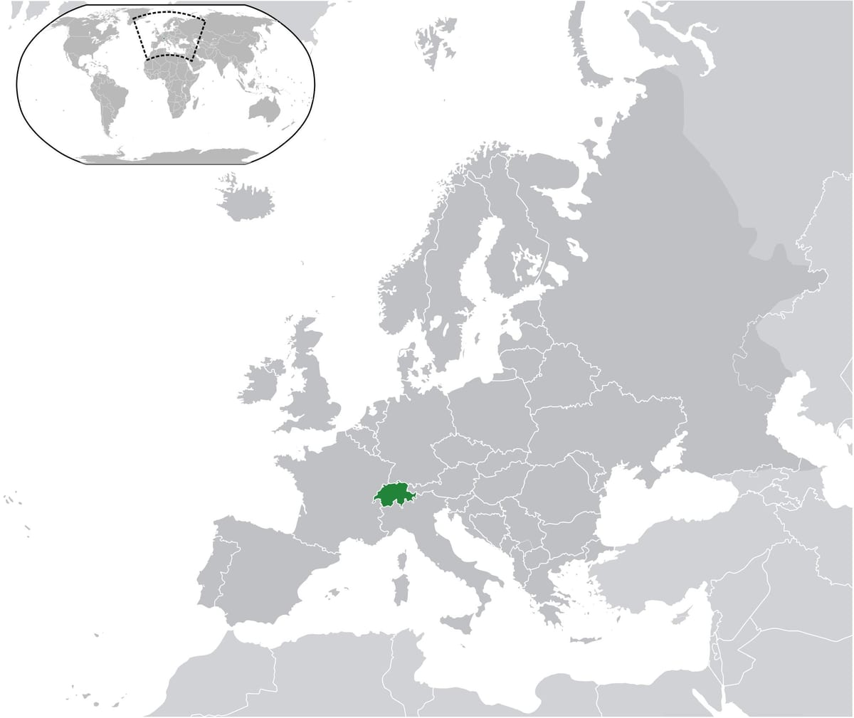 världskarta som visar schweiz