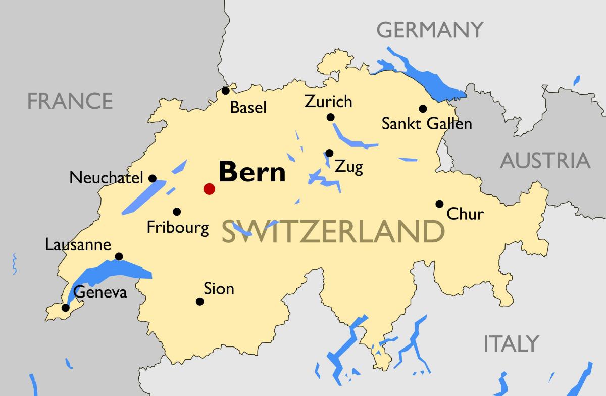 karta över schweiz med stora städer