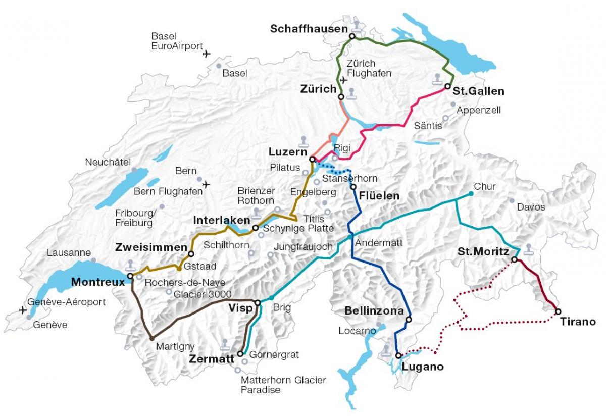 schweiz vackra tåg rutter karta