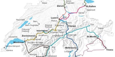 Schweiz vackra tåg rutter karta